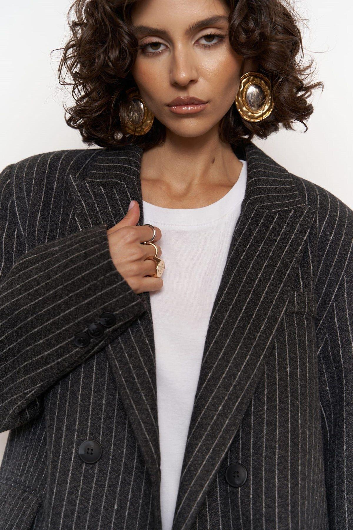 Rosalind Antrasit Çizgili Blazer Ceket