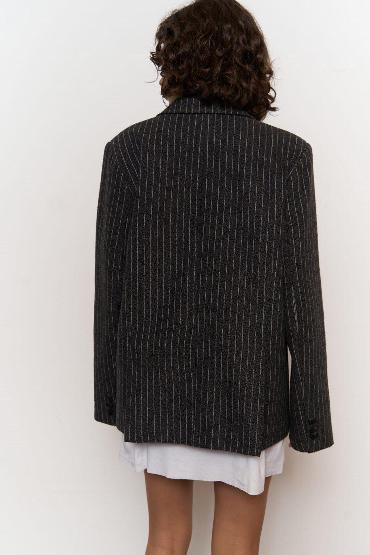 Rosalind Antrasit Çizgili Blazer Ceket