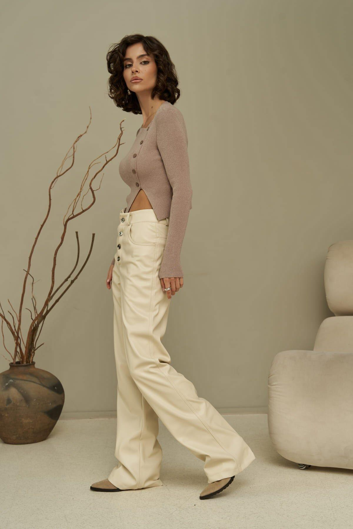 Scott Beige Leather Trousers