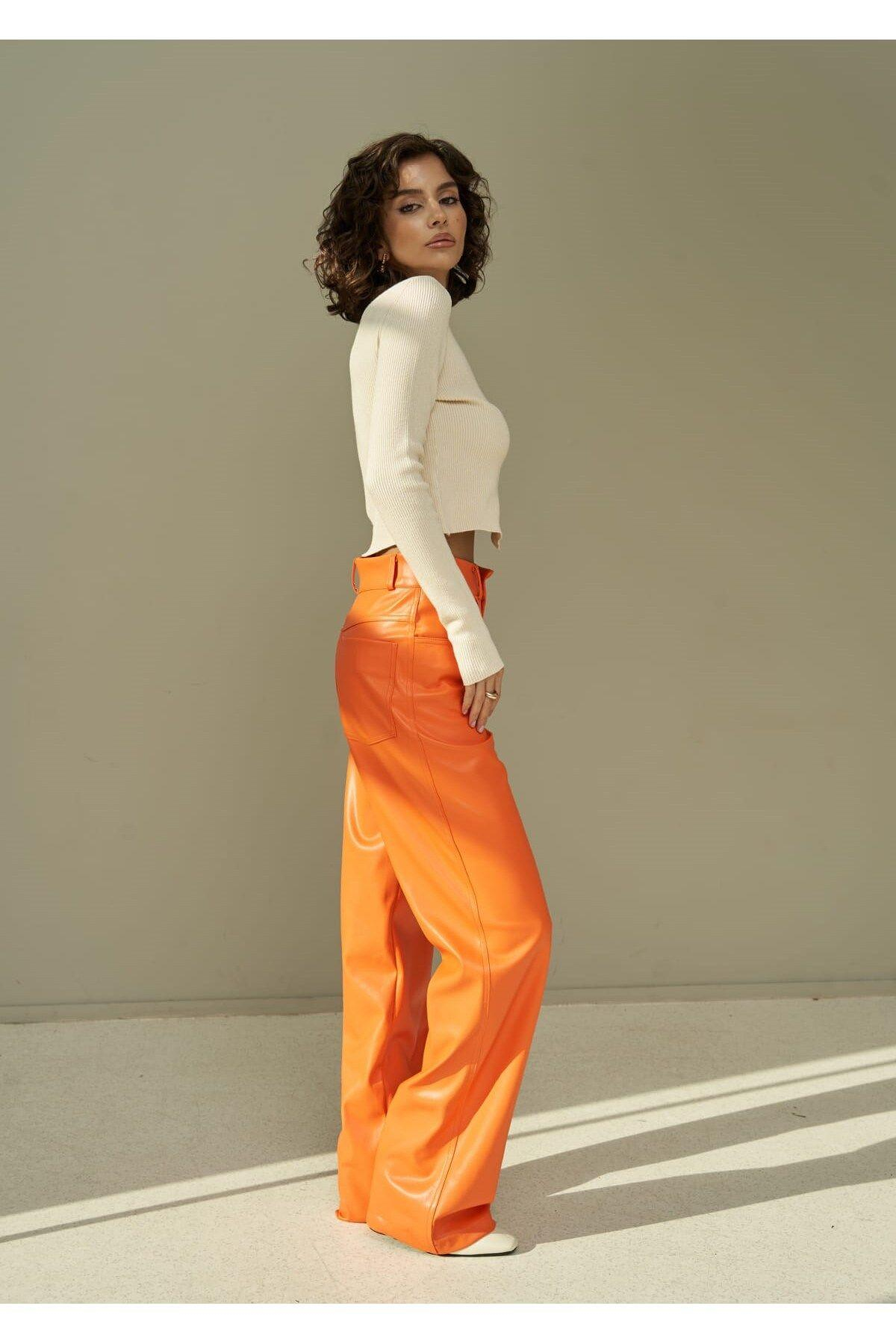 Scott Orange Leather Trousers