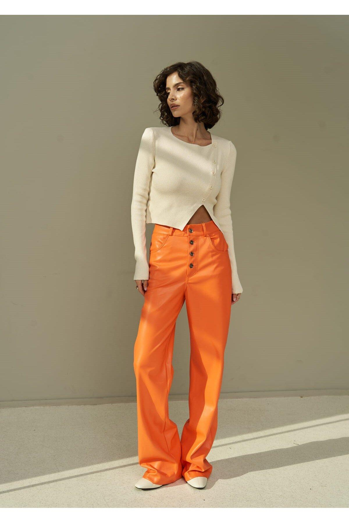 Scott Orange Leather Trousers