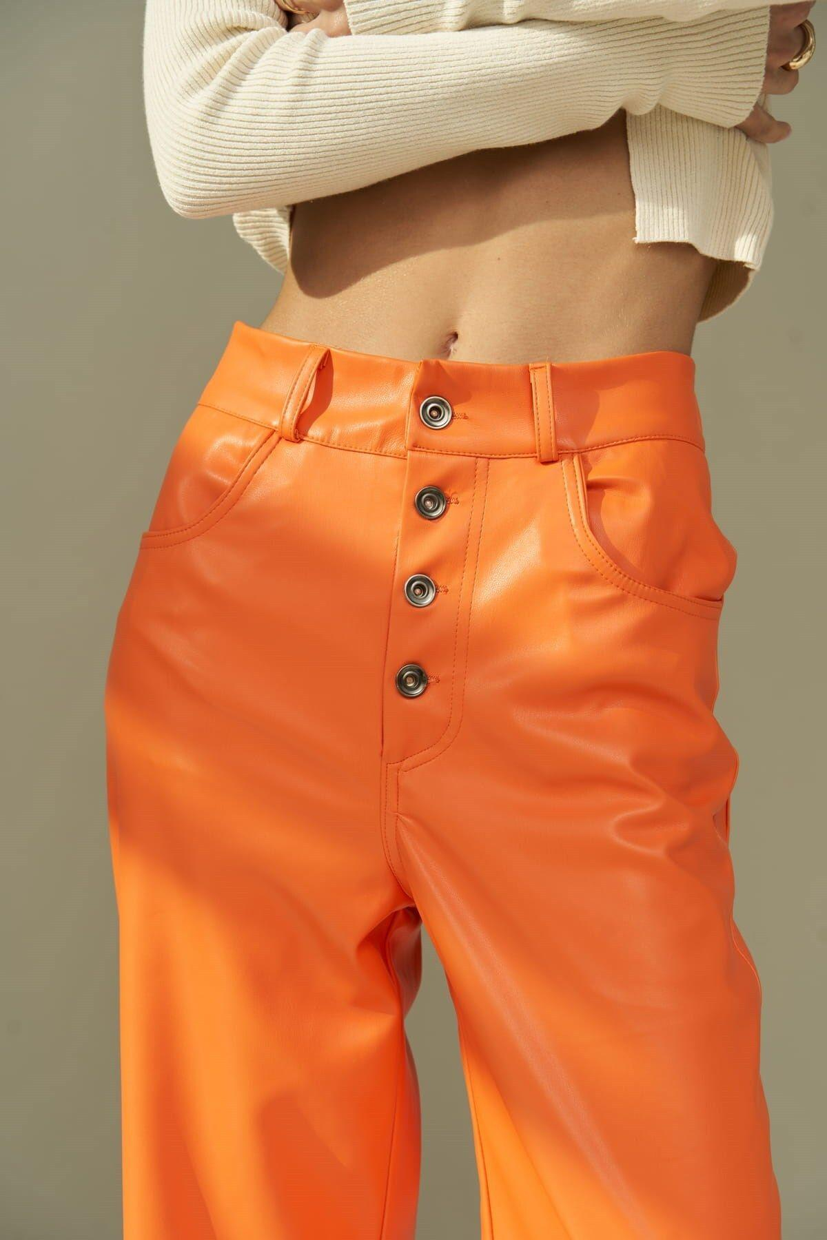 Scott Orange Leather Trousers