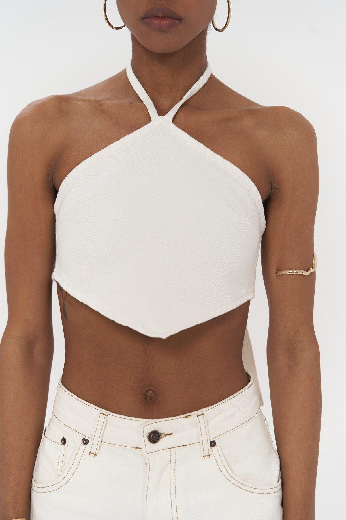 Seday White Triangle Denim Crop
