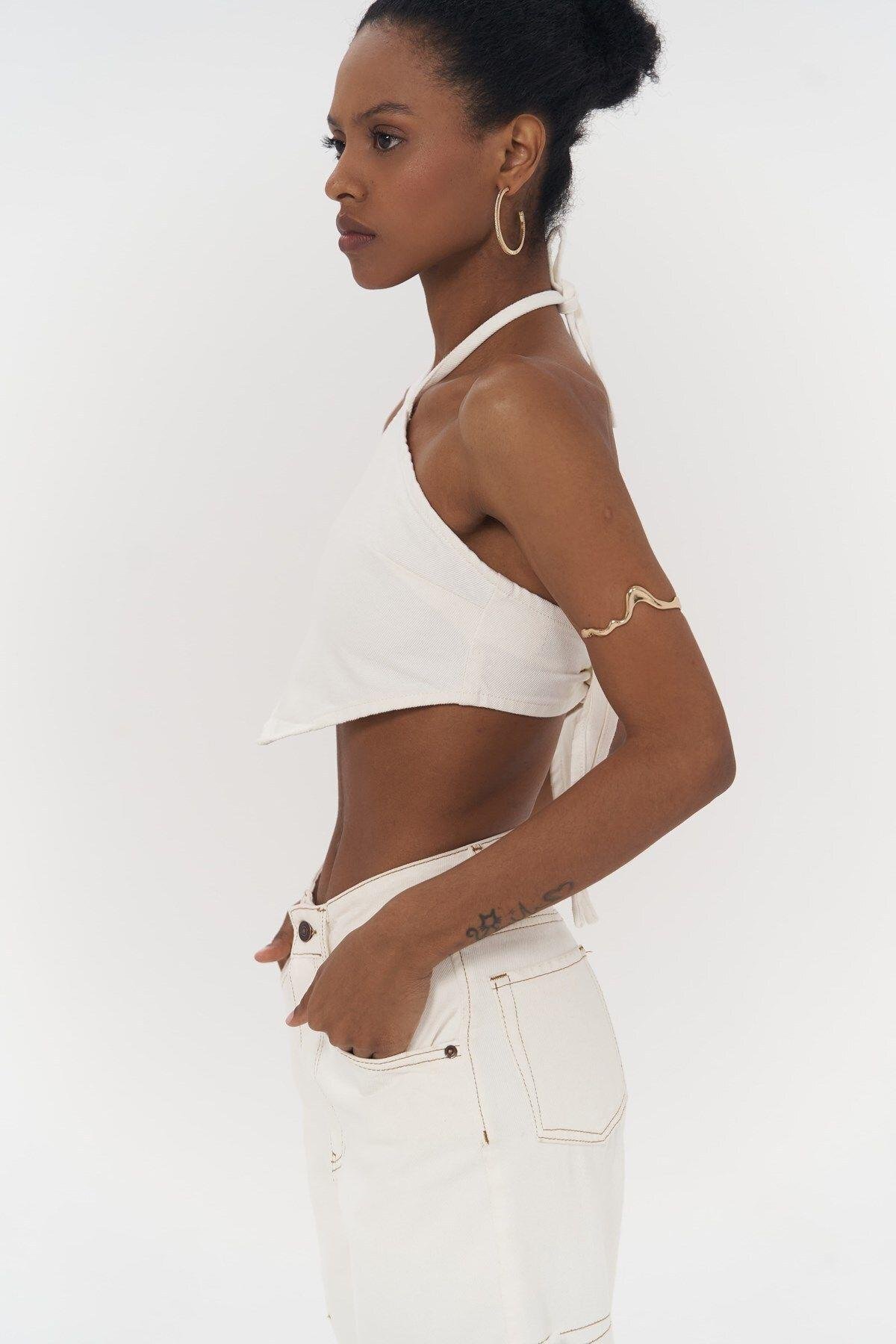 Seday White Triangle Denim Crop