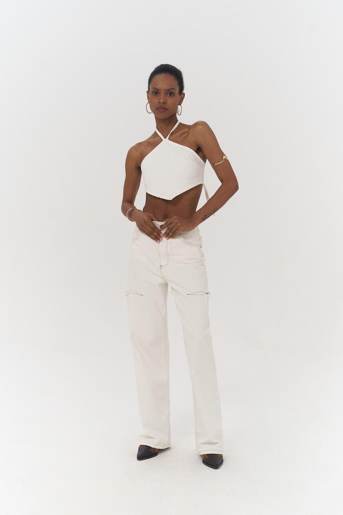 Seday White Triangle Denim Crop