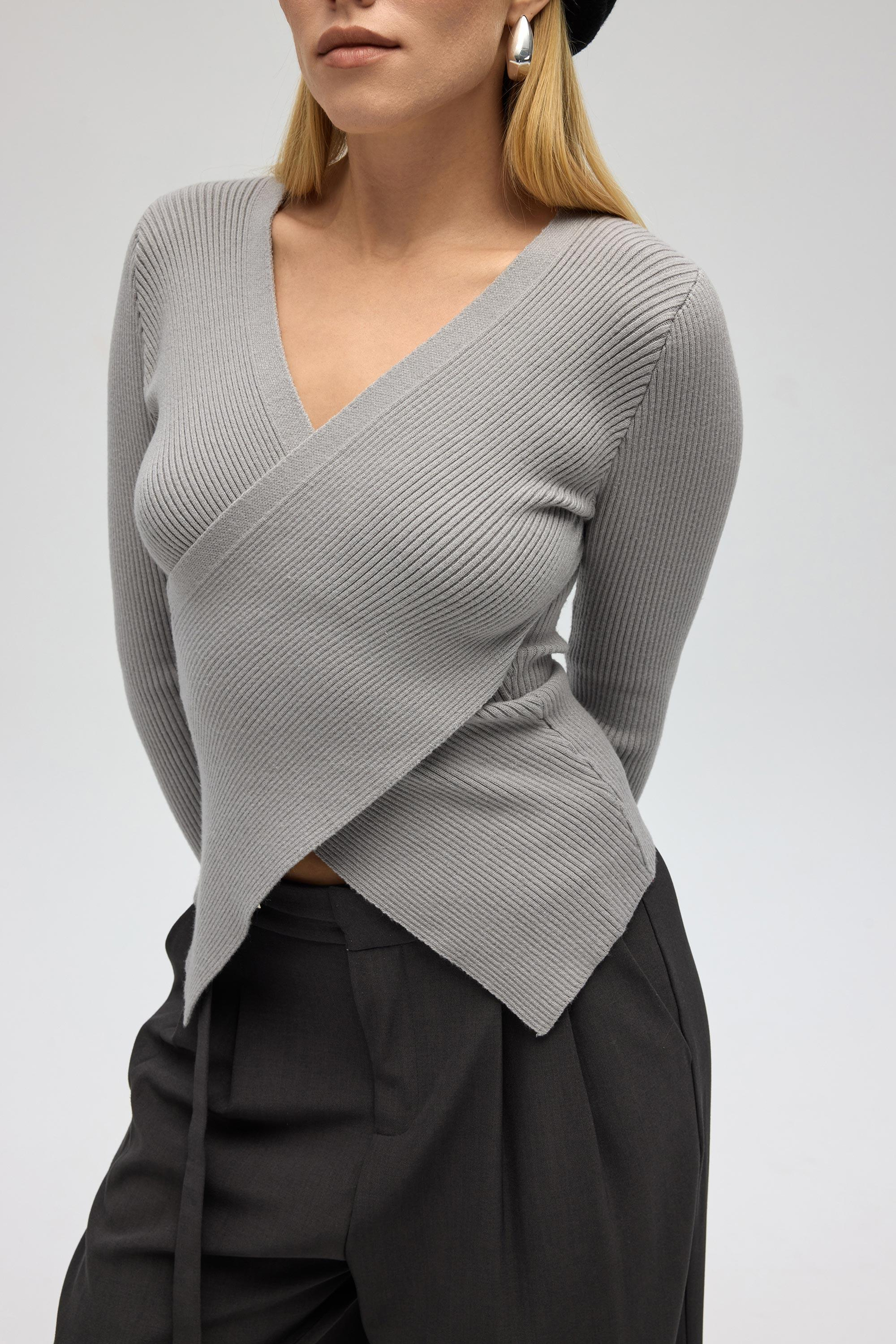 Soren Çapraz Detay Gri Triko Kazak