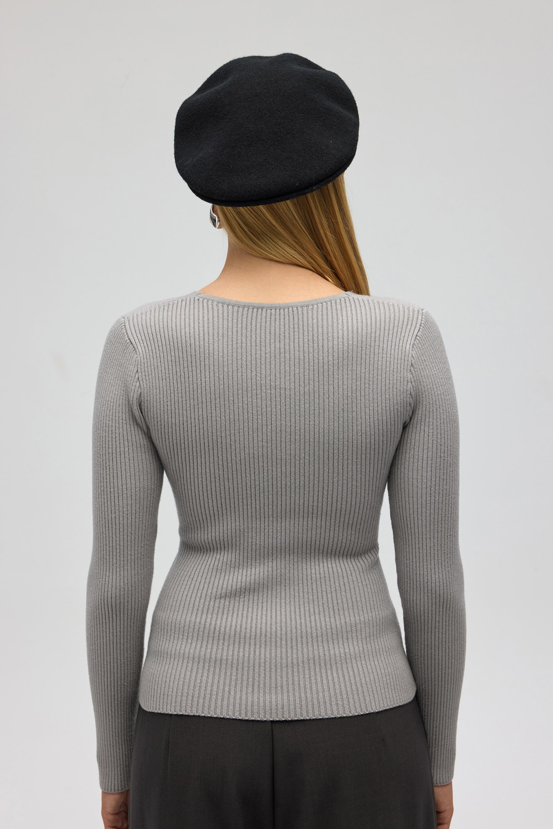 Soren Çapraz Detay Gri Triko Kazak