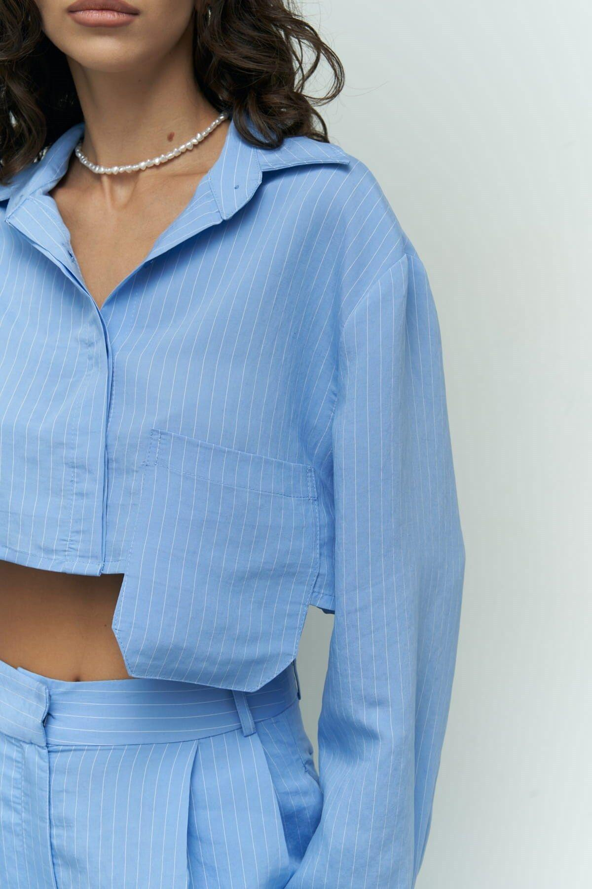 Valente Blue Crop Shirt & Pants Set