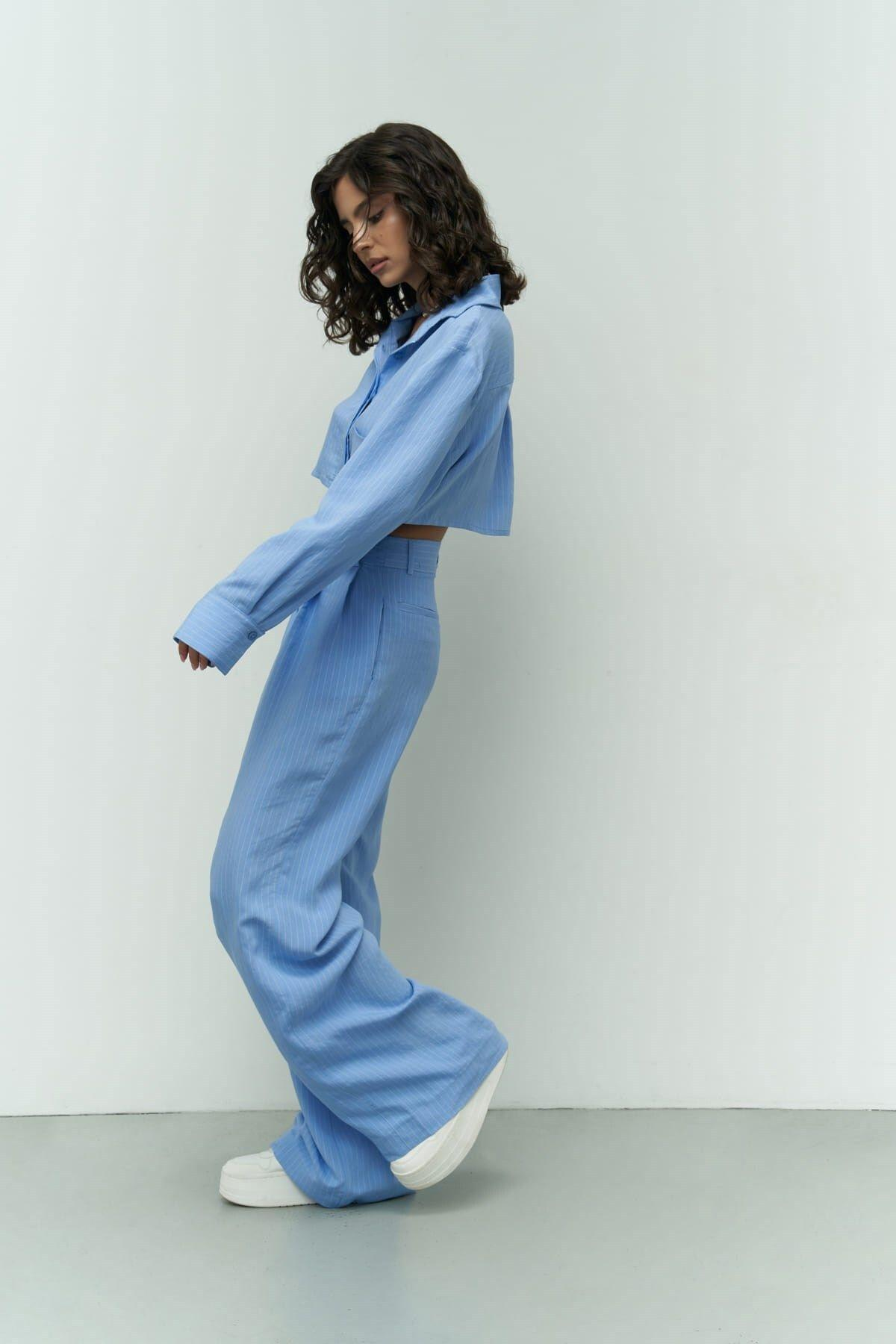 Valente Blue Crop Shirt & Pants Set