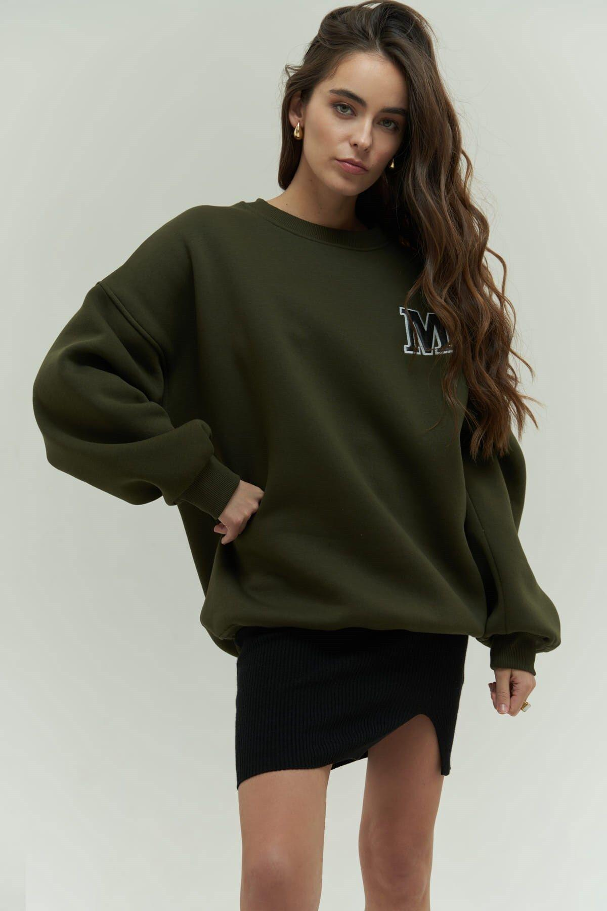 Mai Collection Venera Dark Khaki Oversize Sweatshirt