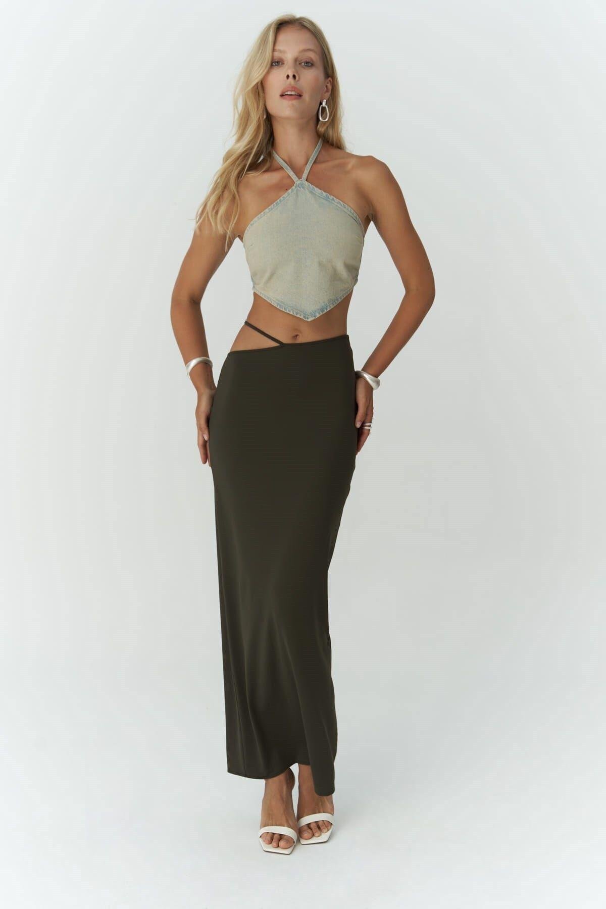 Willy Khaki Long Skirt with Rope Detail