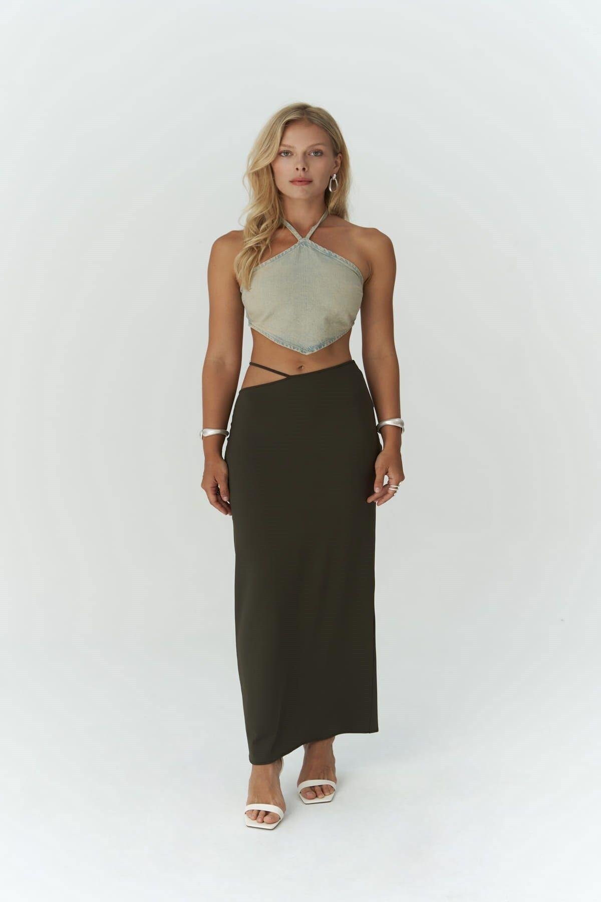 Willy Khaki Long Skirt with Rope Detail