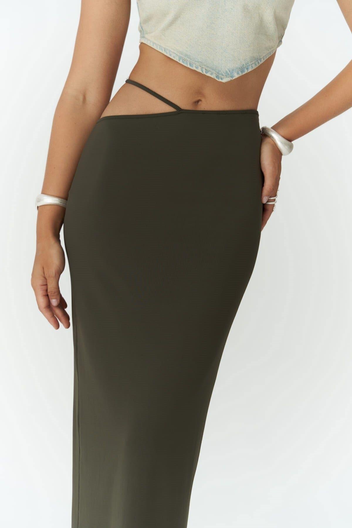 Willy Khaki Long Skirt with Rope Detail