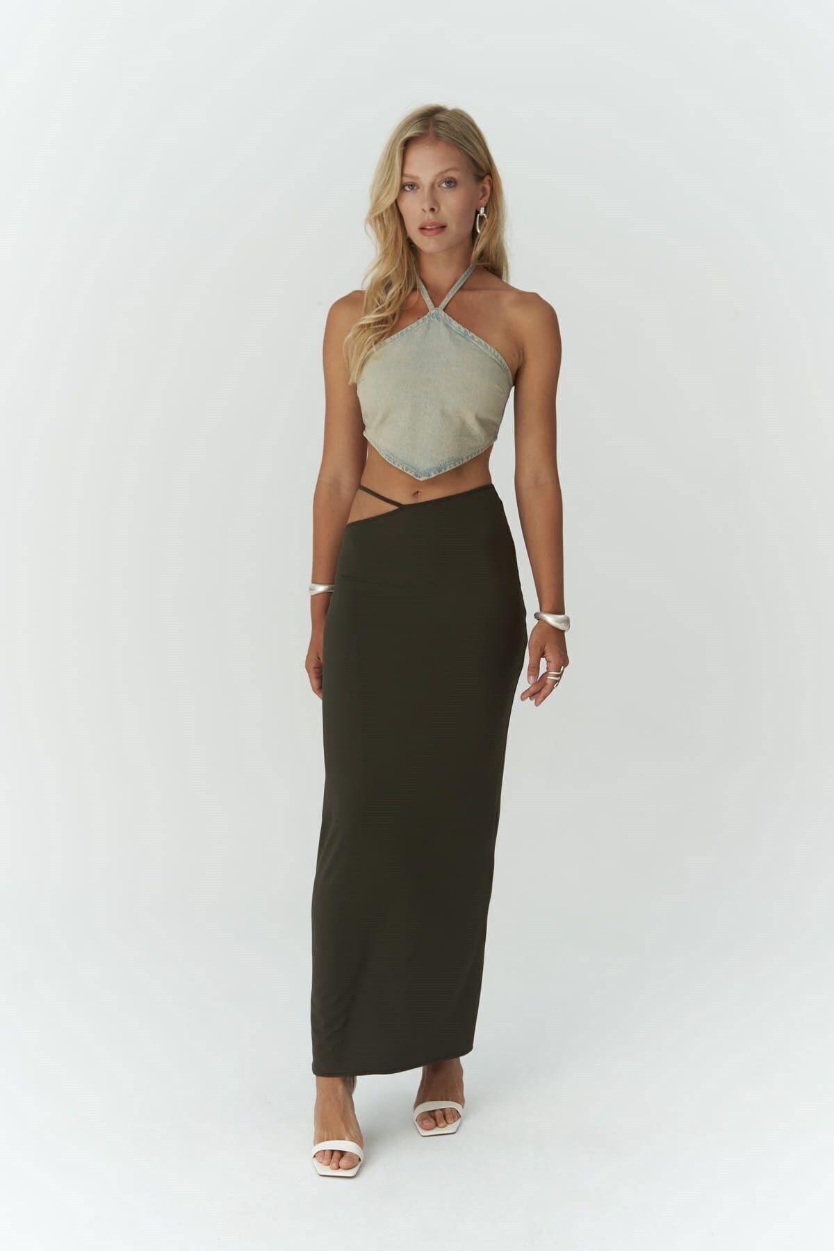 Willy Khaki Long Skirt with Rope Detail