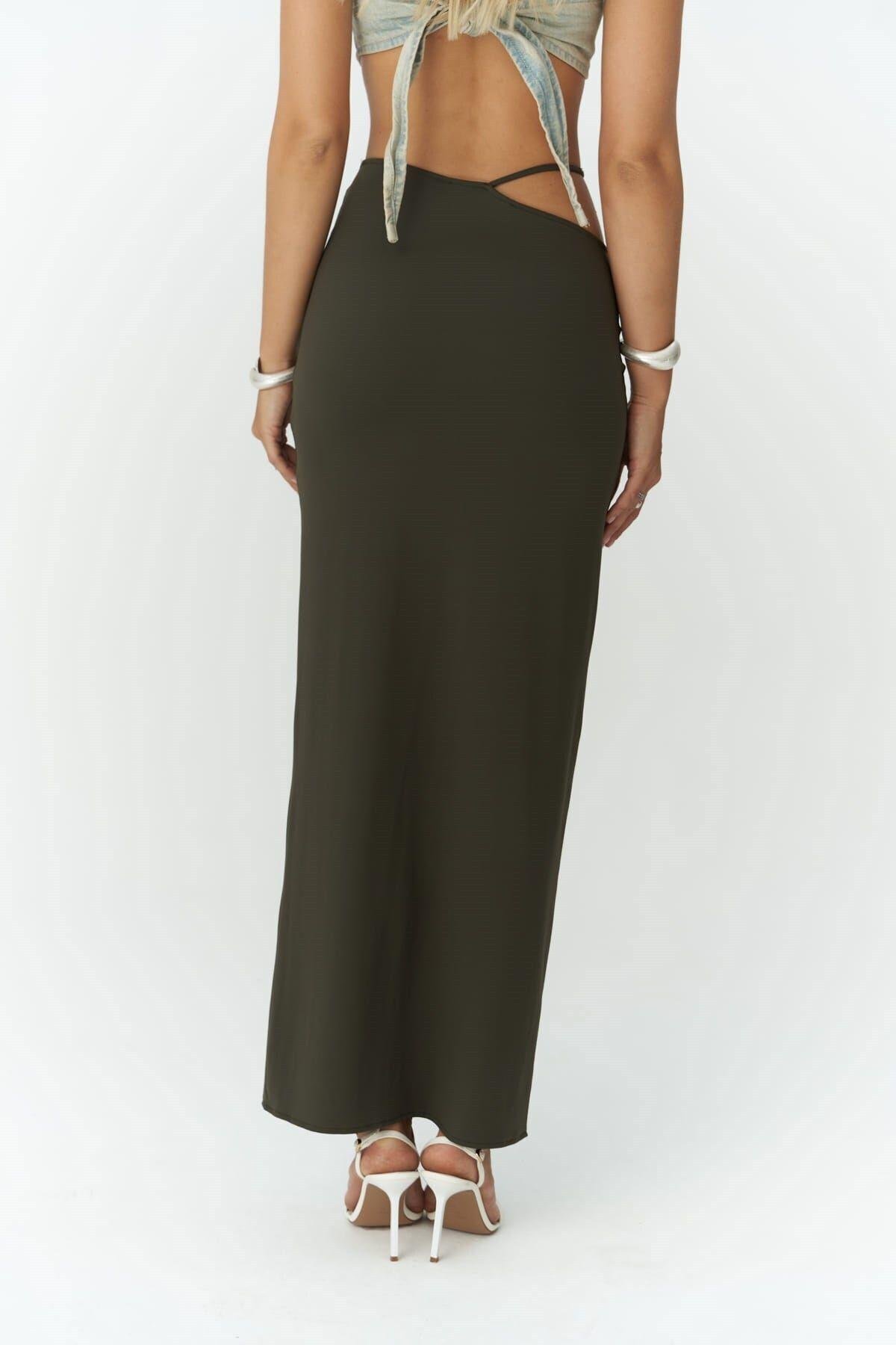 Willy Khaki Long Skirt with Rope Detail