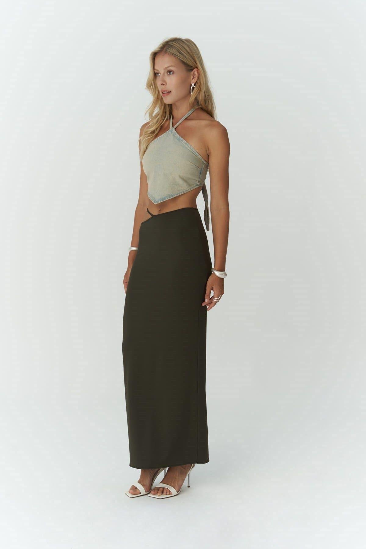 Willy Khaki Long Skirt with Rope Detail