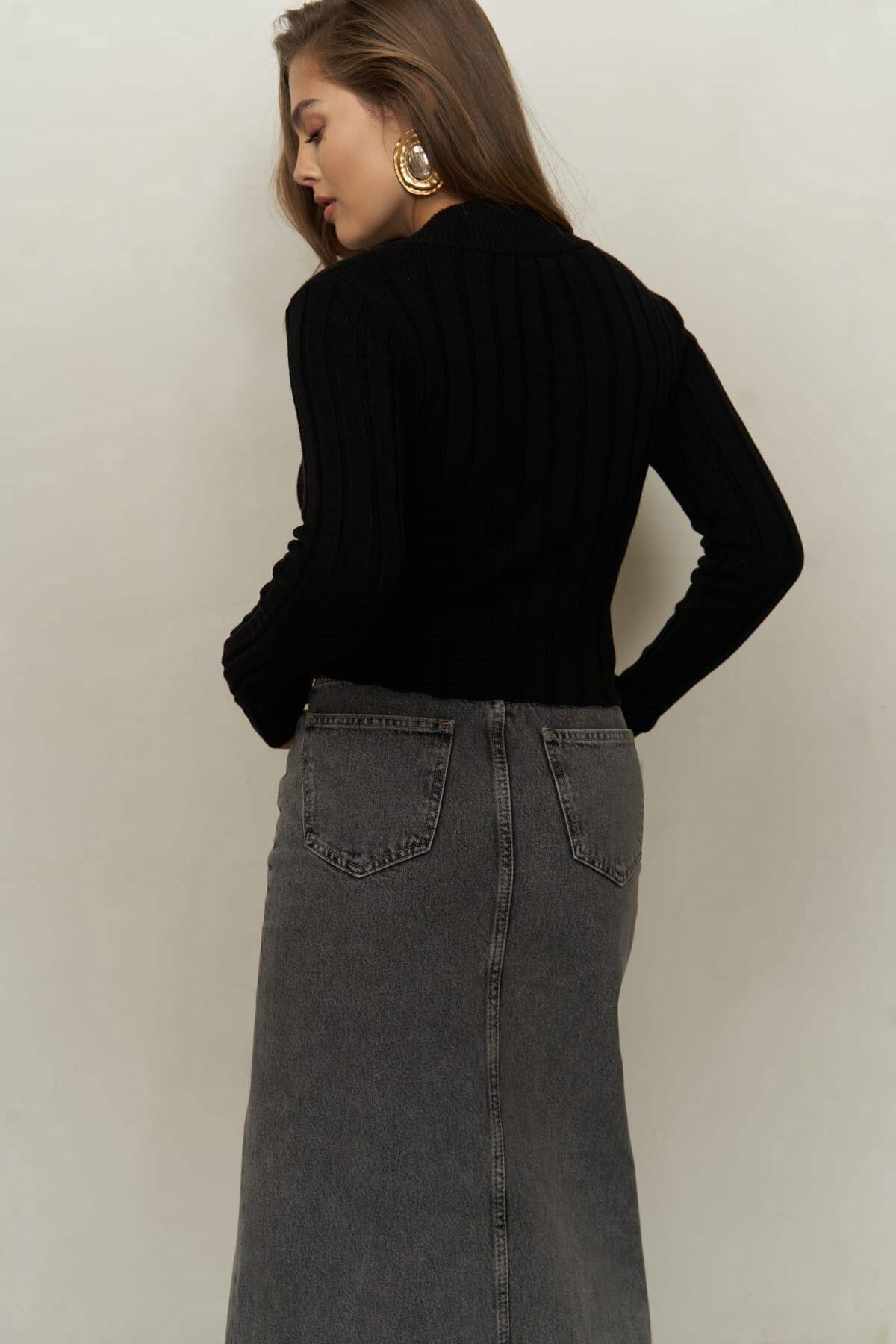 Mai Collection Wintry Ribbed Black Cardigan