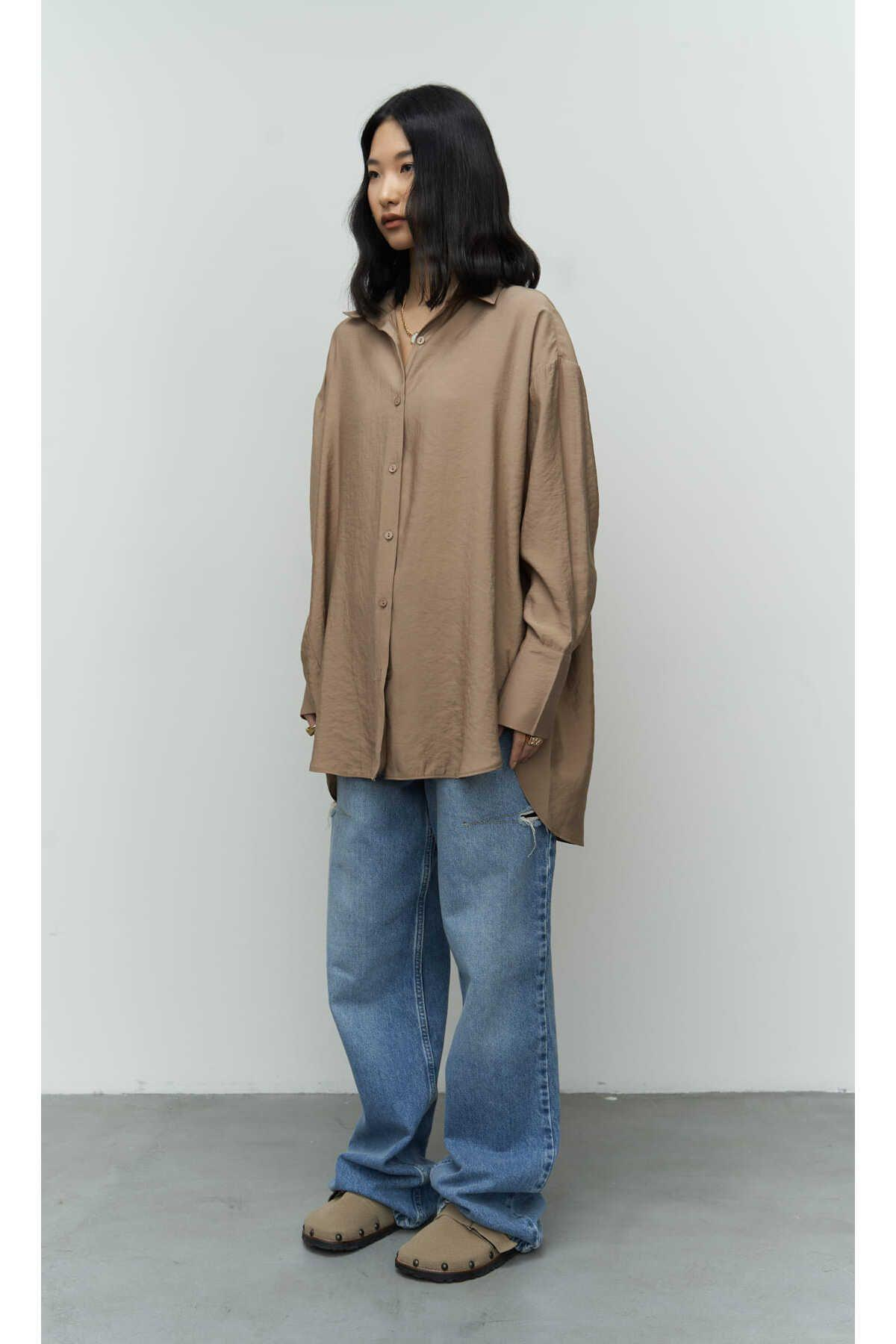 Zaria Açık Vizon Oversize Gömlek