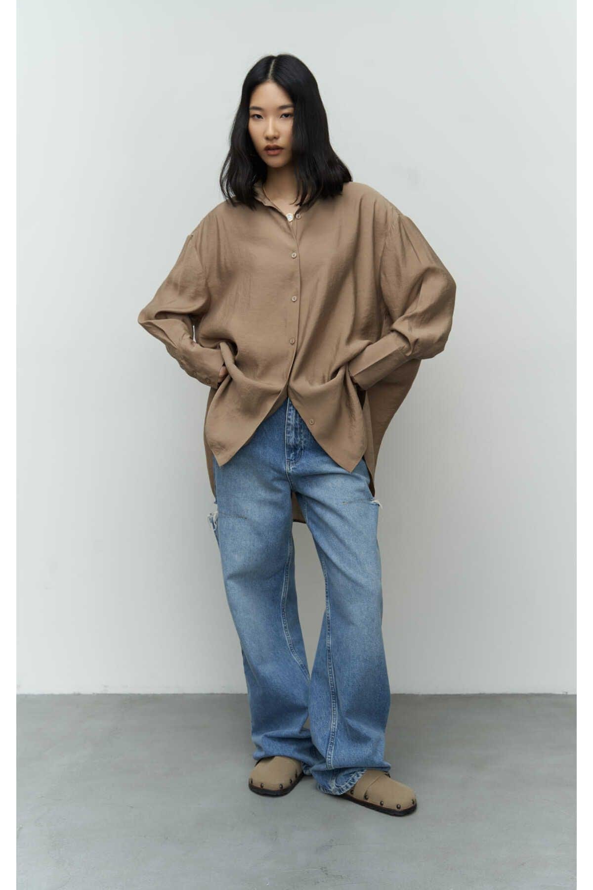 Zaria Açık Vizon Oversize Gömlek