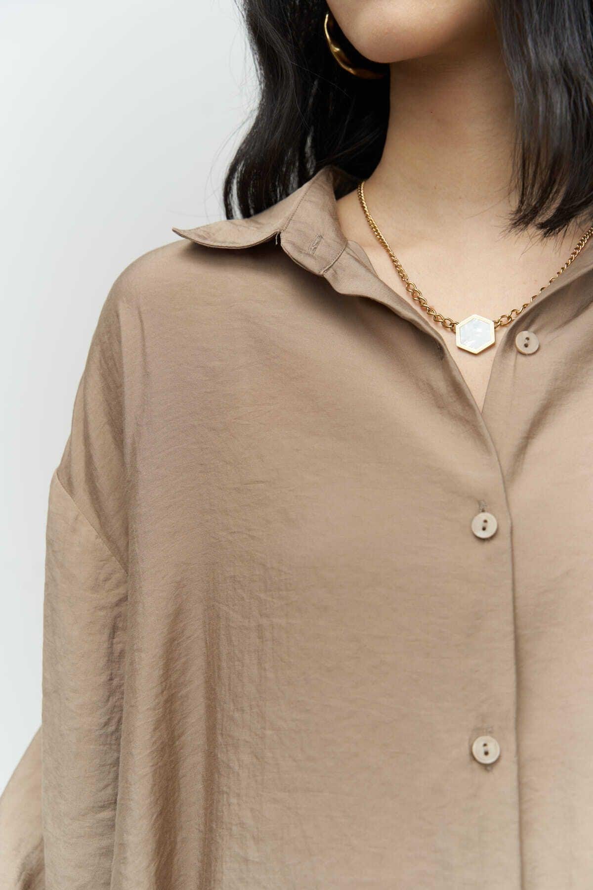 Zaria Açık Vizon Oversize Gömlek