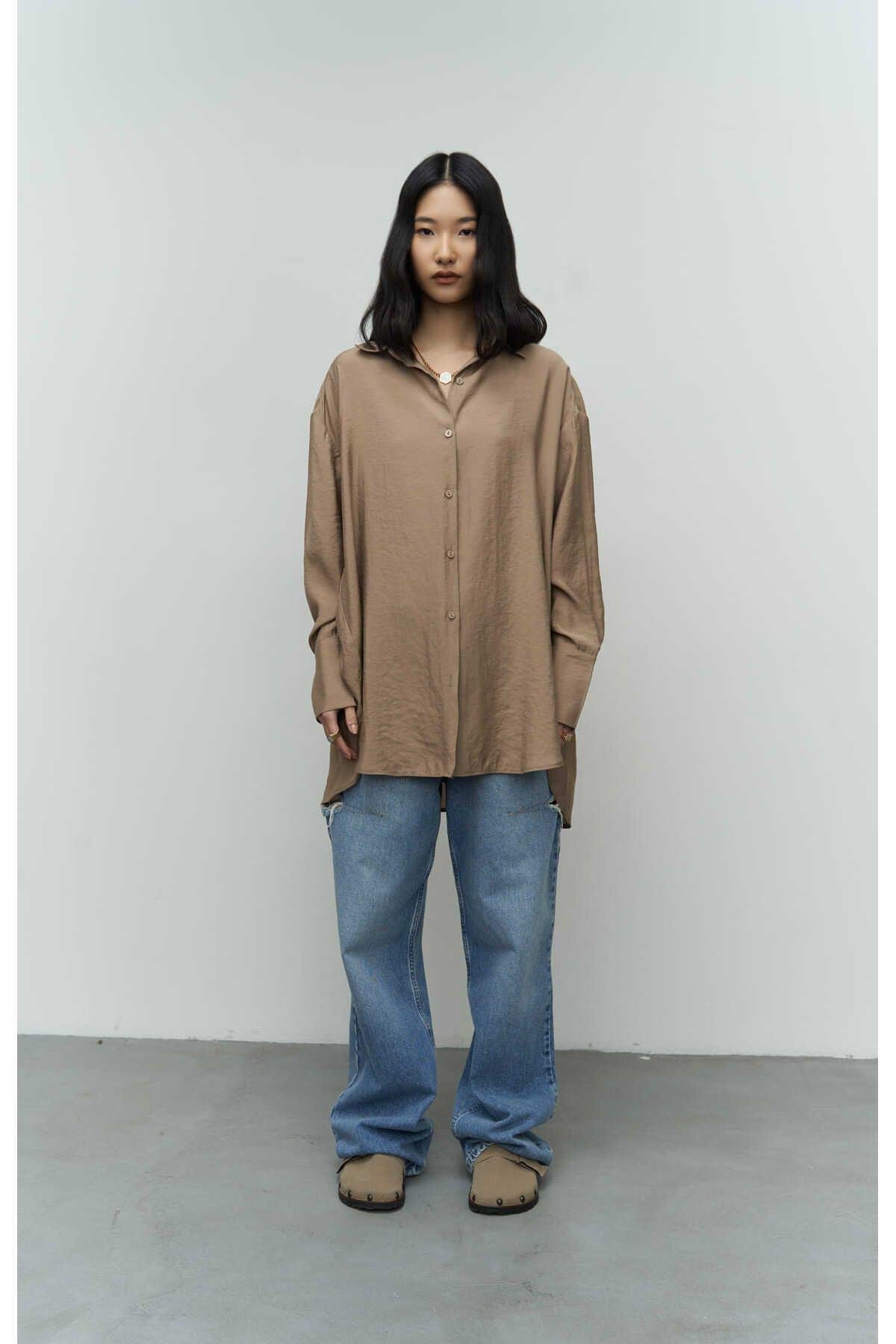 Zaria Açık Vizon Oversize Gömlek