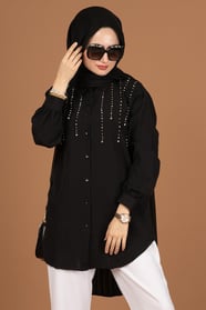 önü incili Tunik-Siyah