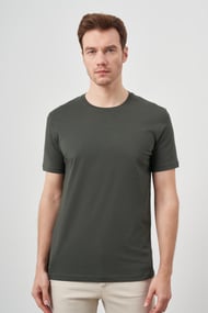 Morven Erkek Haki Basic Bisiklet Yaka Dynamic Fit T-Shirt