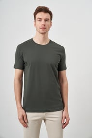 Morven Erkek Haki Basic Bisiklet Yaka Dynamic Fit T-Shirt
