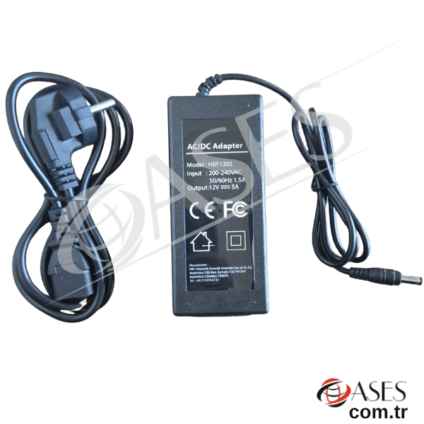 AC/DC Adaptör 12V 5A – Güç Kaynağı (Priz Tipi)
