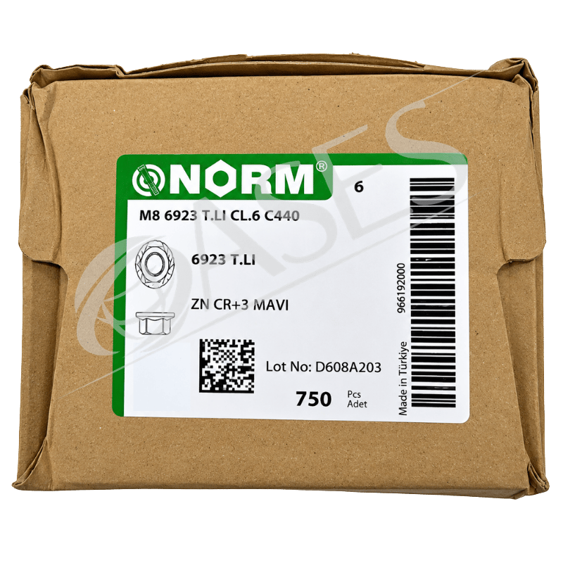 Norm M8 Flanşlı Tırtıllı Somun – DIN 6923, CL.8, C440 Galvanizli, 750 Adet