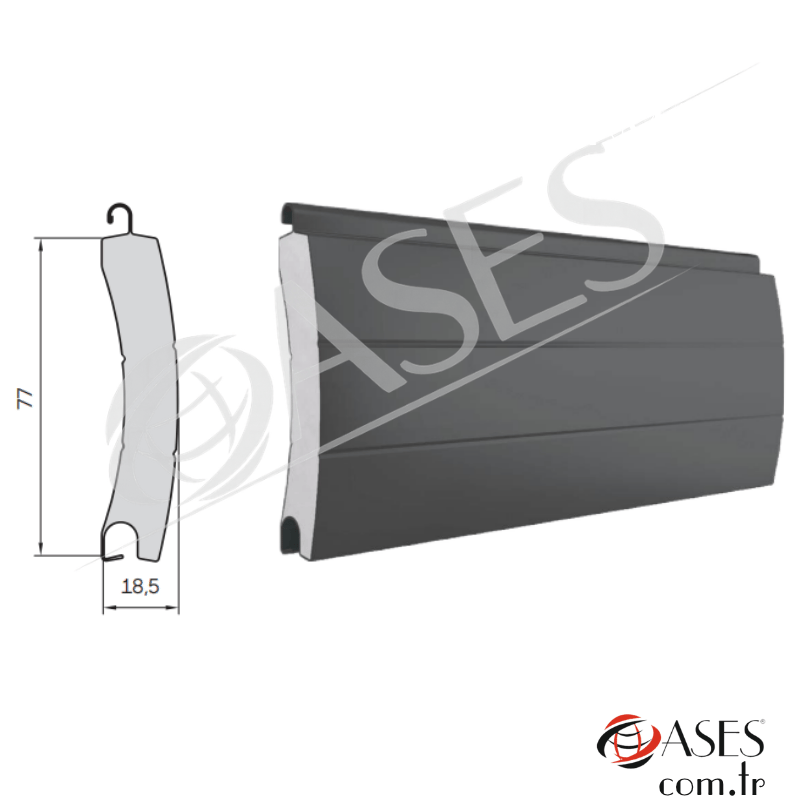 77 mm Alüminyum Poliüretanlı Kepenk Lameli – Metalik Gri