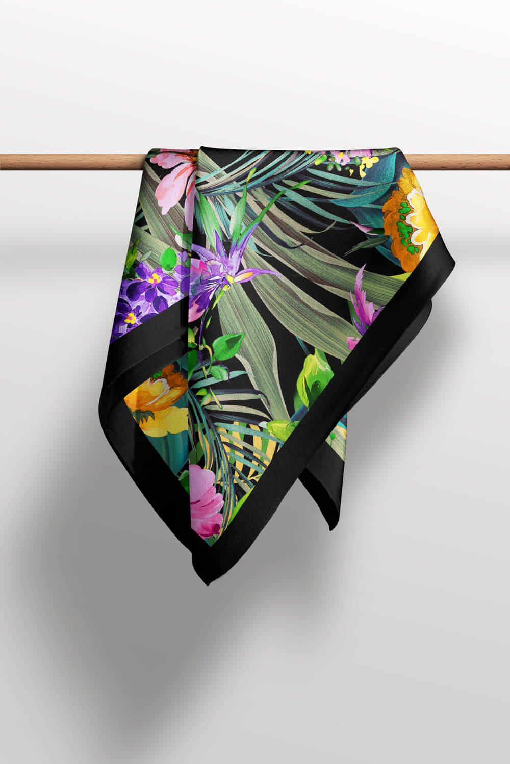 H45 Kadın Yeşil Çiçek Desenli 50x50 Bandana HYL DG01404-22