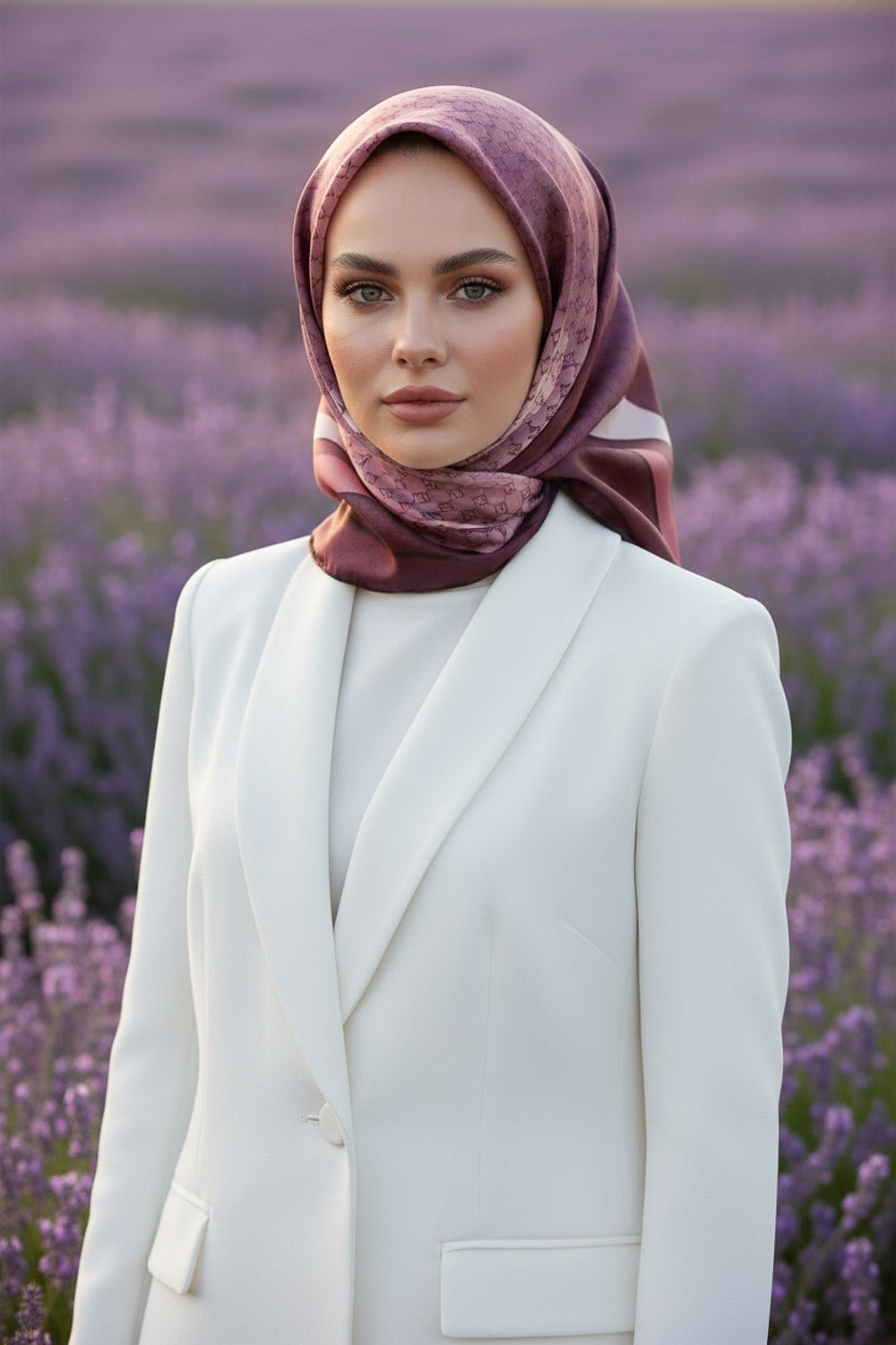 %100 Twill İpek Degrade Desenli Şarabi - Gül Kurusu Renkli 90x90 Eşarp Dikim Şekli : El Dikişi