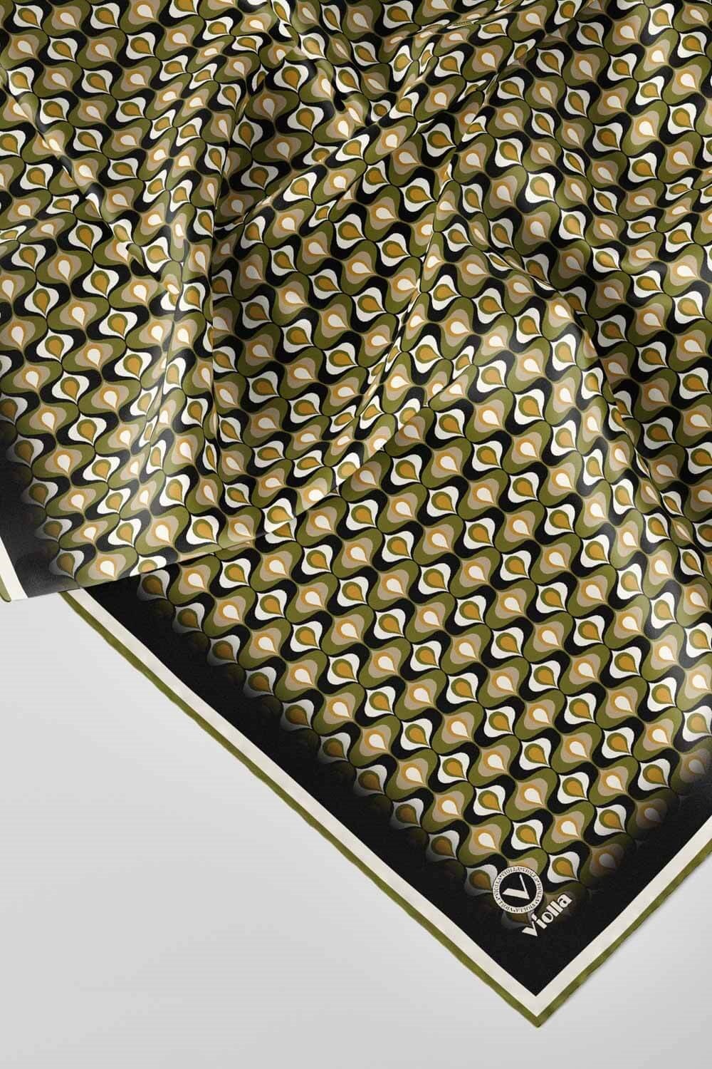 Twill Çıtır Desenli Haki Renkli 90x90 Eşarp (İpek İçermez) Kenar Dikiş Şekli El Dikişli
