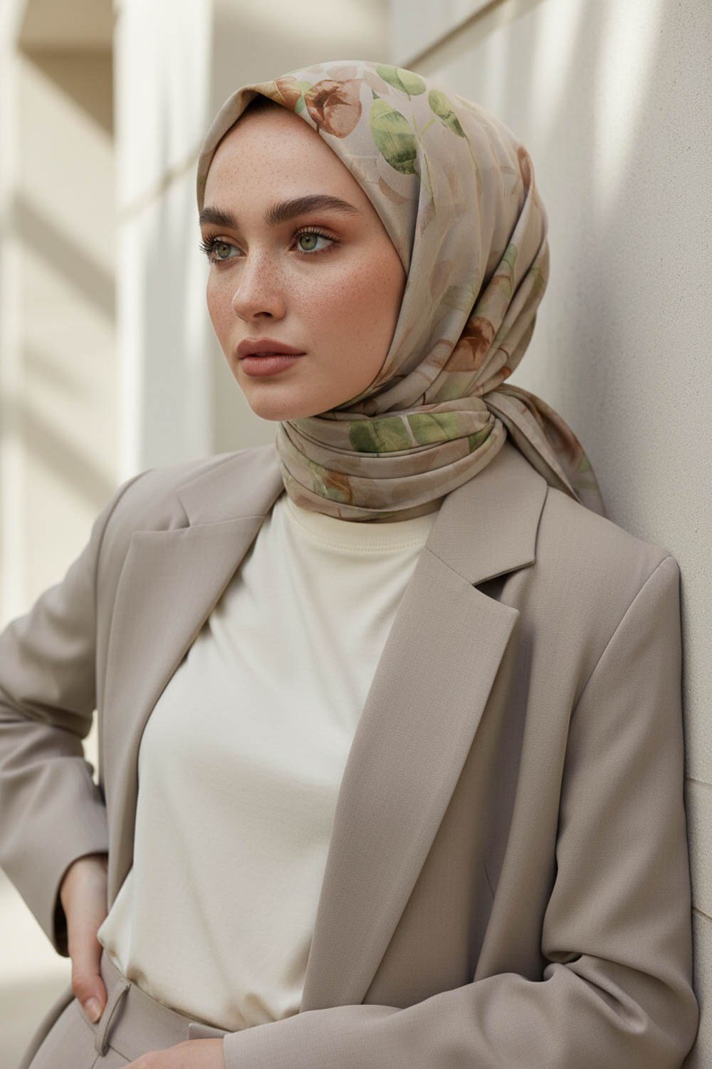 KREP SONBAHAR DESENLİ HAKİ YEŞİLİ RENKLİ 75X195 KIRIŞMAZ ŞAL