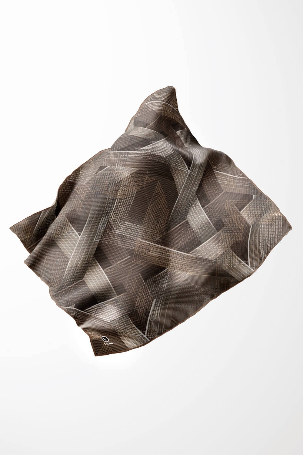 Twill Dokulu Geometrik Desenli Bej  Renkli 90x90 Eşarp (İpek İçermez) Kenar Dikiş Şekli El Dikişli