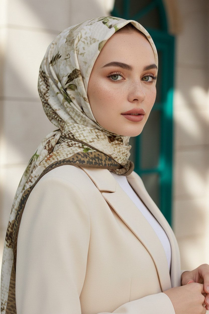 KREP EKOSELİ SONBAHAR DESENLİ SÜTLÜKAHVE RENKLİ 75X195 KIRIŞMAZ ŞAL