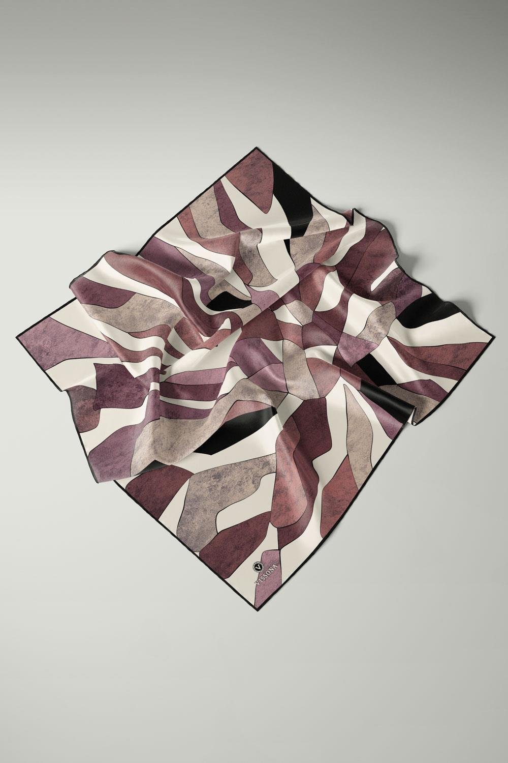 %100 Twill İpek Geometrik Desenli Pudra - Somon Renkli 90x90 Eşarp Dikim Şekli : El Dikişi