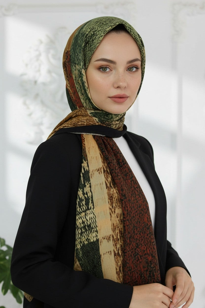 KREP KAZAYAĞI DESENLİ SİYAH RENKLİ 75X195 KIRIŞMAZ ŞAL