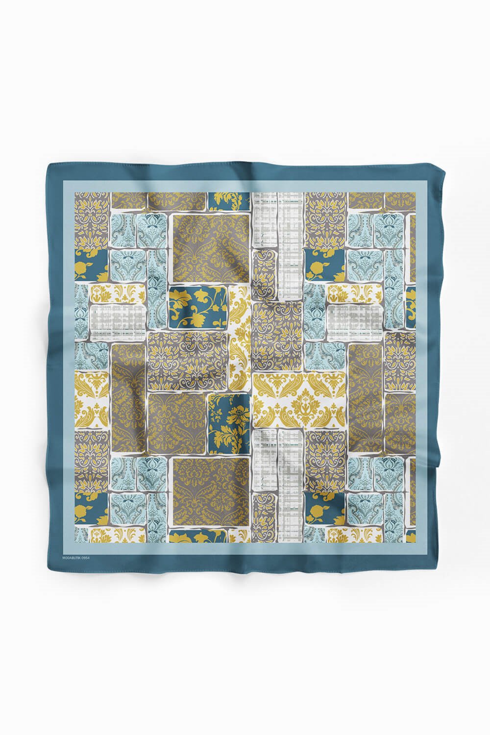 D55 Kadın Hardal Açık Mavi Field Desenli 50x50 Bandana