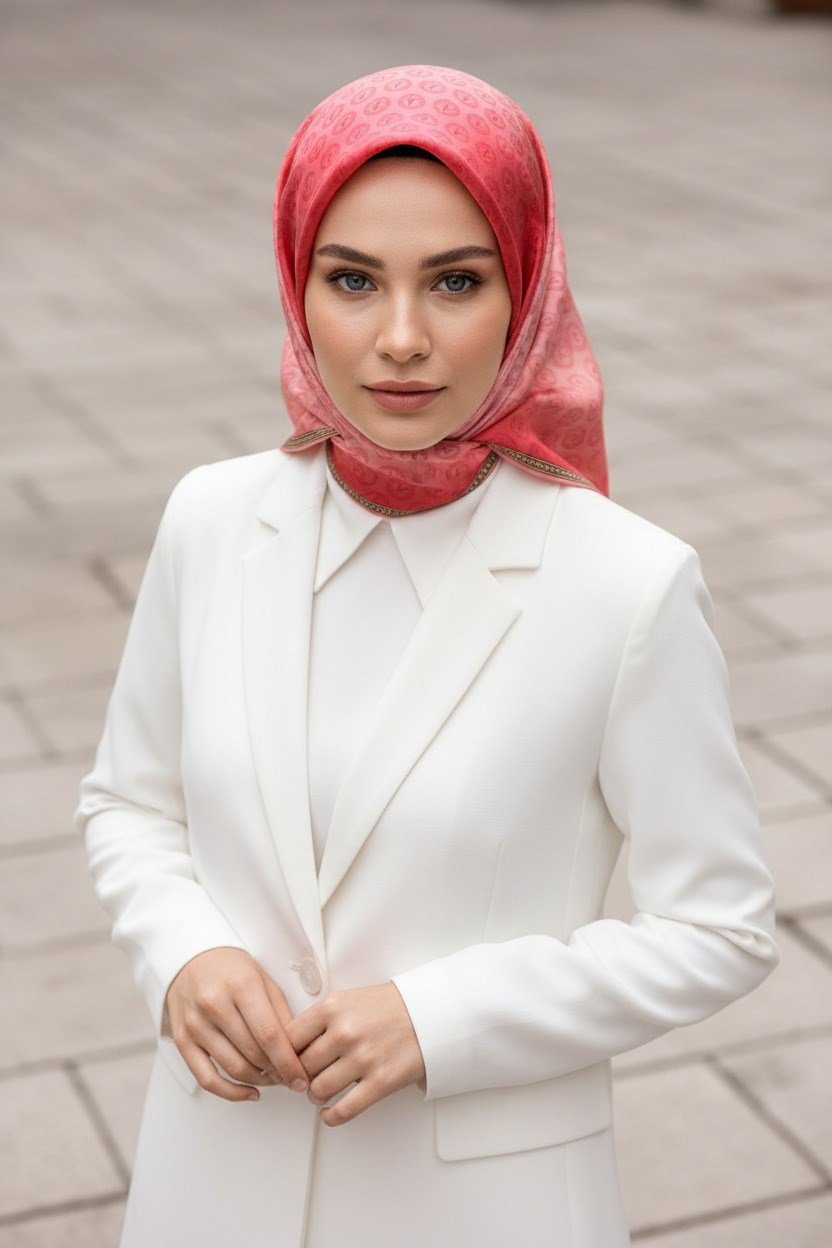 % 57 İPEK % 43 VİSKON Twill İpek Monogram Desenli Pudra Renkli 90x90 Eşarp Dikim Şekli : El Dikişi