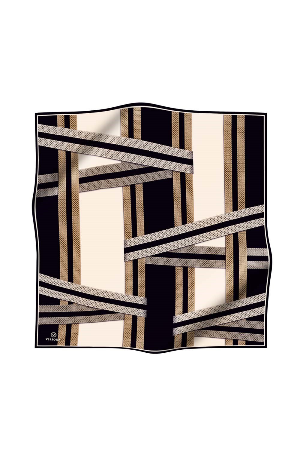 % 57 İPEK % 43 VİSKON Twill İpek Geometrik Desenli Siyah - Krem Renkli 90x90 Eşarp Dikim Şekli : El Dikişi