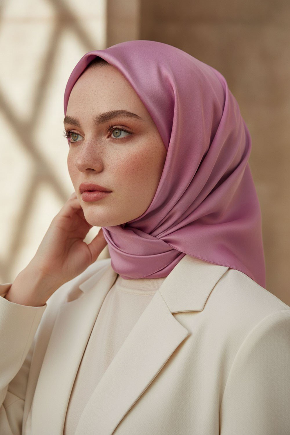 Viskon Twill İpek Eşarp 90x90 Pembe Düz Renk Az Hatalı El Dikişli Kadın Eşarp