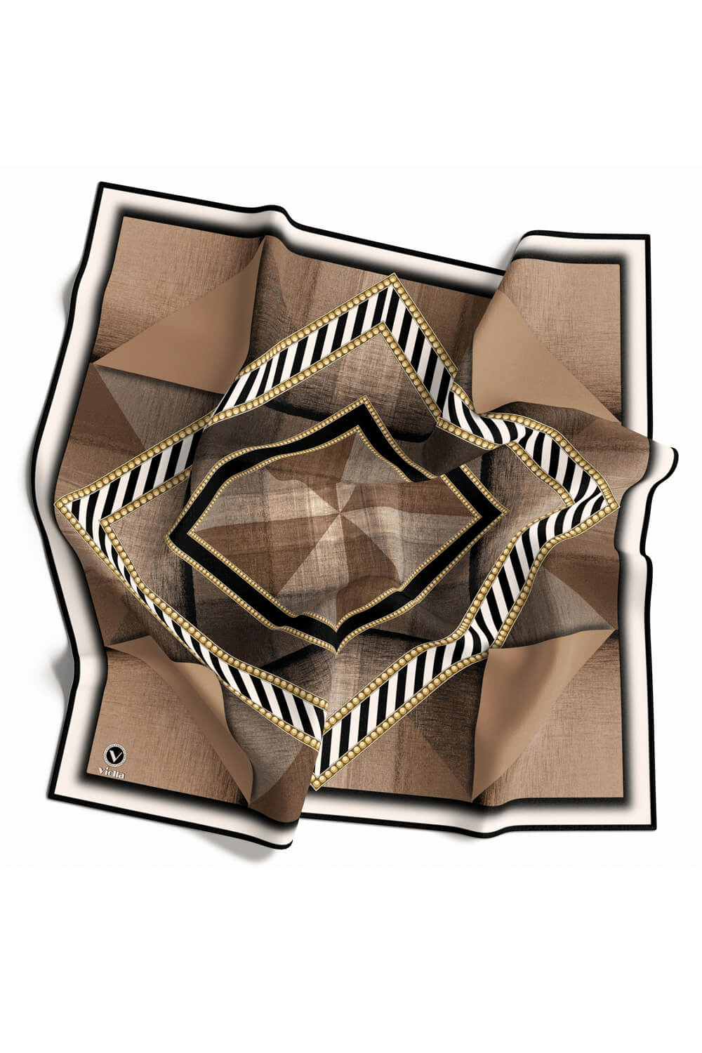 Twill Eskitme Desenli Bej Renkli 90x90 Eşarp (İpek İçermez) Kenar Dikiş Şekli El Dikişli