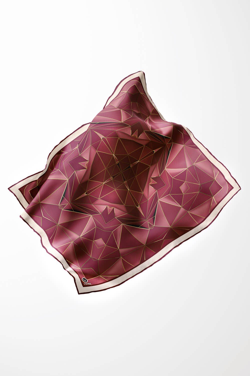 Twill Geometrik Desenli Mürdüm Renkli 90x90 Eşarp (İpek İçermez) Kenar Dikiş Şekli El Dikişli