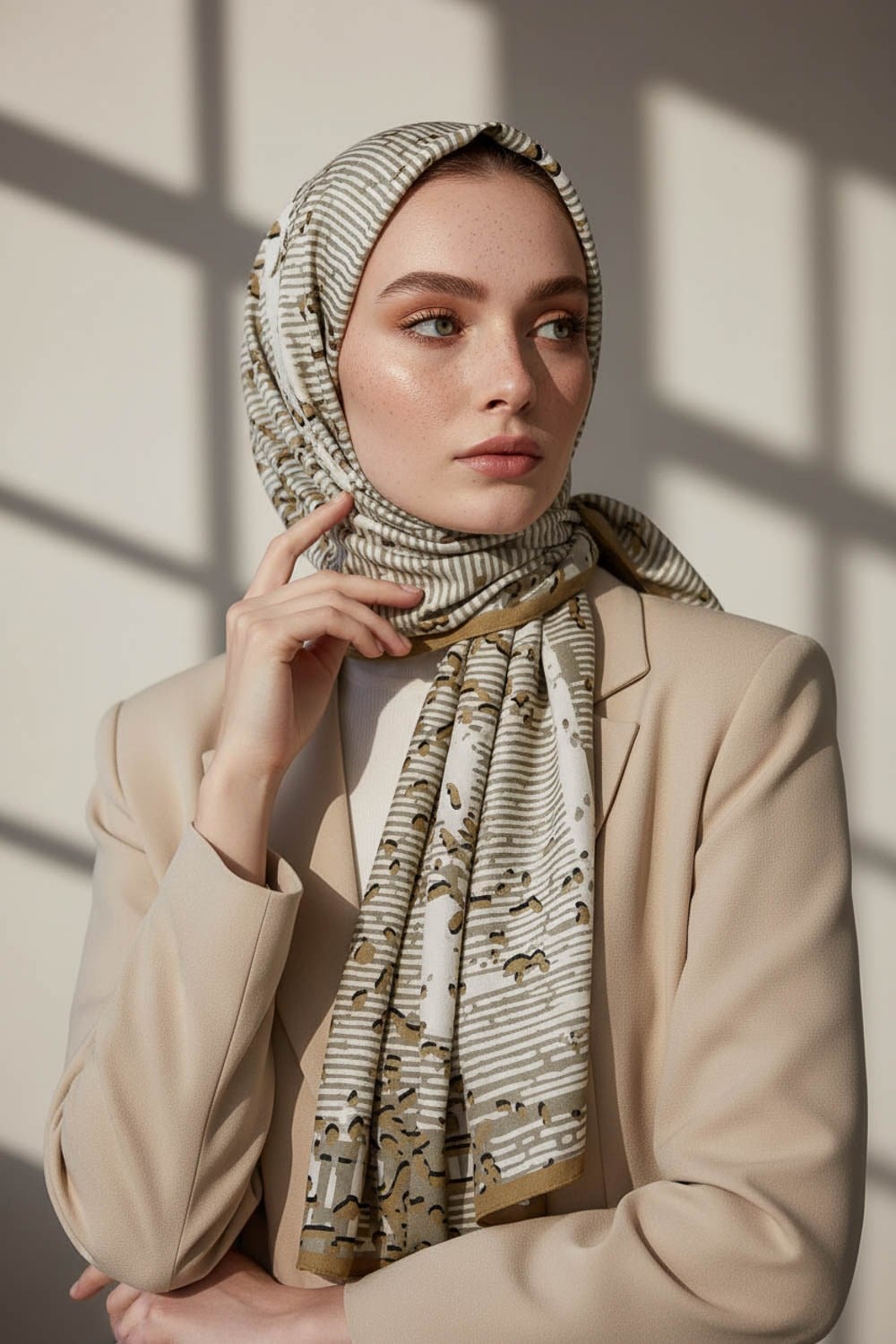 KREP ESKİTME DESENLİ HARDAL RENKLİ 75X195 KIRIŞMAZ ŞAL