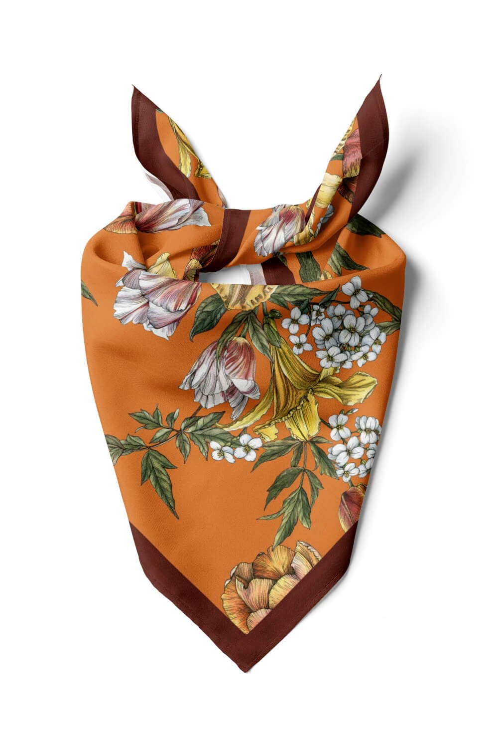 Violla Kadın Çiçek Desenli Bandana 50x50 Turuncu Sarı Beyaz DG0477-22 Snz