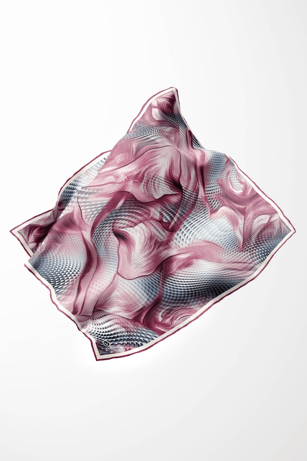 Twill Geometrik Ve Dalga Desenli Pembe Renkli 90x90 Eşarp (İpek İçermez) Dikim Şekli : El Dikişi