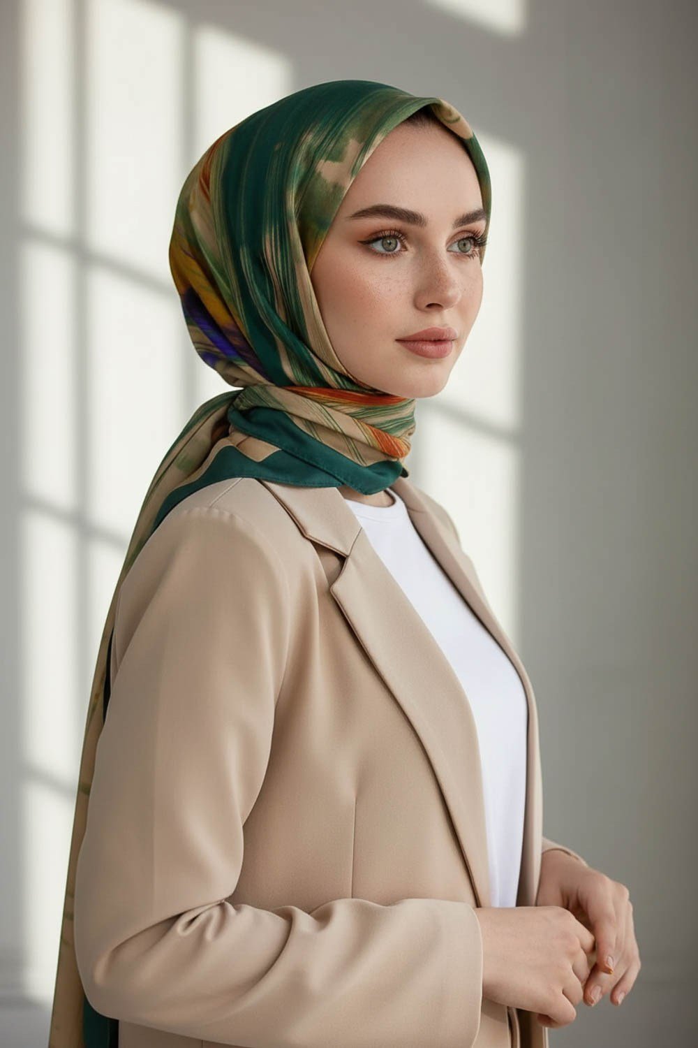KREP ÇİZGİ DESENLİ PETROL YEŞİLİ RENKLİ 75X195 KIRIŞMAZ ŞAL
