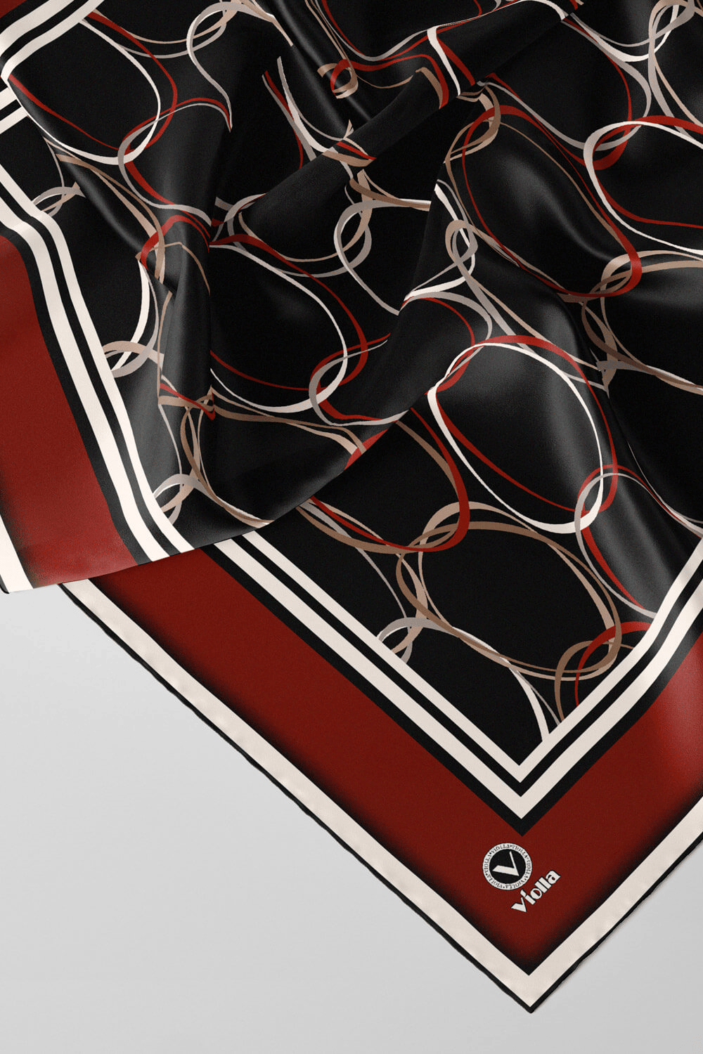 Twill Halka Desenli Bordo Renkli 90x90 Eşarp (İpek İçermez) Kenar Dikiş Şekli El Dikişli